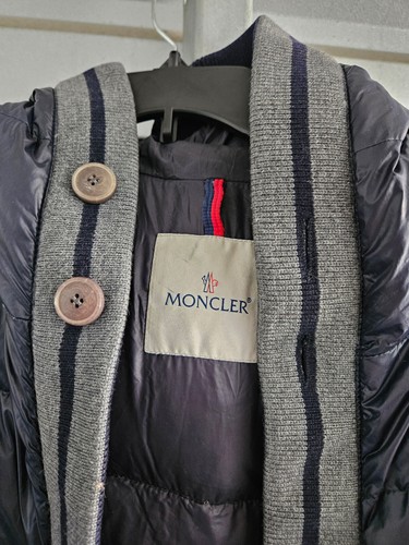 Vtg Y2K Moncler Navy Blue Down Fill Puffer Hooded Jacket Zipper & Button Size 0 - Picture 3 of 23