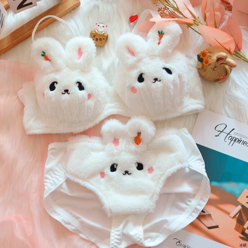 Adorable Moon Rabbit Plush Bra and Panties Set Soft and Cozy Lingerie ...