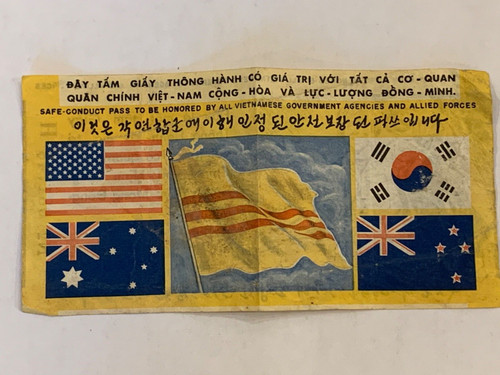 Vietnam War Propaganda Safe Conduct Pass Five Flags Vertical Serial Letter 'H'