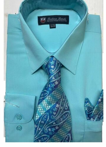 New Men/'s Dress Shirt w// Matching Tie and Handkerchief Set SG-21B