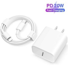 20W PD USB-C Fast Wall Charger Adapter Power 3ft Cable for iphone14 13 12 11 mk