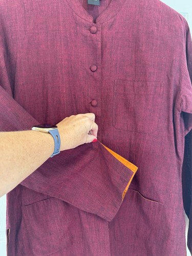 The J. Peterman Co. Asian Mandarin Blouse Shirt Jacket Tunic Burgundy Wmns Sz M - Picture 23 of 24