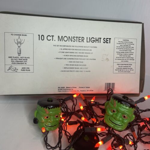 Vintage 1996 Frankenstein Head 4ct String Lights Halloween Decor Plastic Hollow - Picture 4 of 5