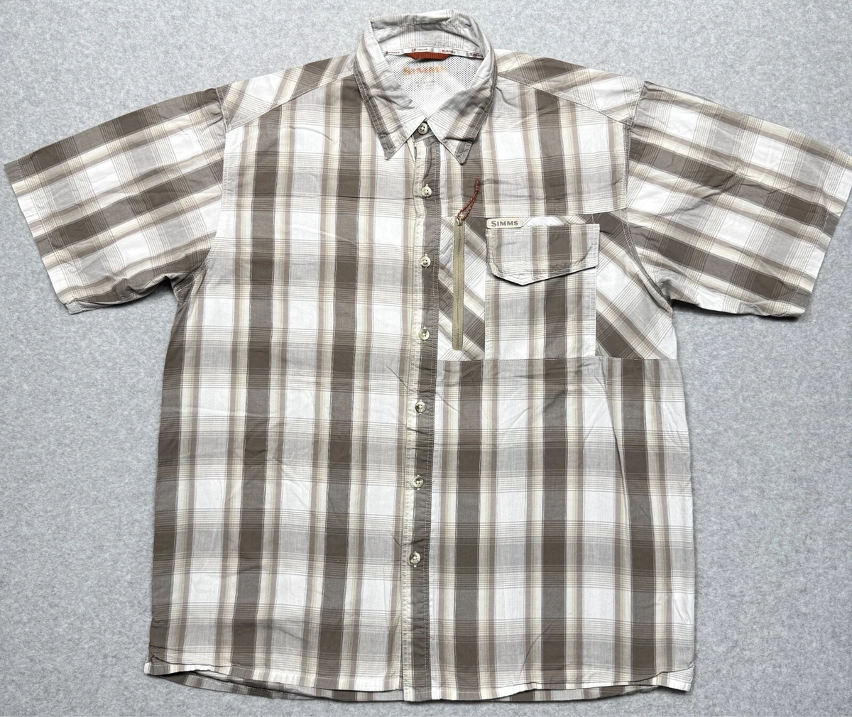 Chemise Simms Homme Beige à Carreaux – Manches Courtes, Idéale Pêche Et Outdoor