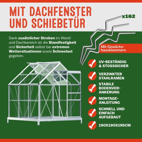 Gewächshaus 3,7m² inkl. Fundament Treibhaus Tomatenhaus Gardebruk 5,85m³ - Bild 3 von 6