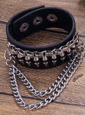 Punk Goth Bracelet Black Leather Spike Rivet Metal Studded Wristband B1994