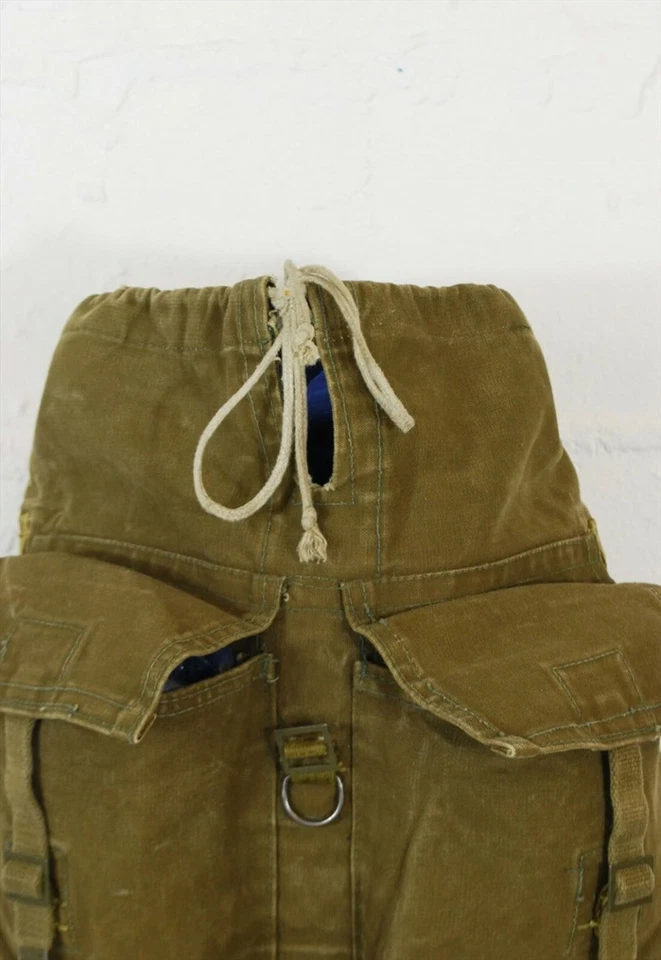 Selten 60s Armee Rucksäcke - Brown Baumwolle Leinen - Tschechisch Vintage - Groß - Bild 2 von 4