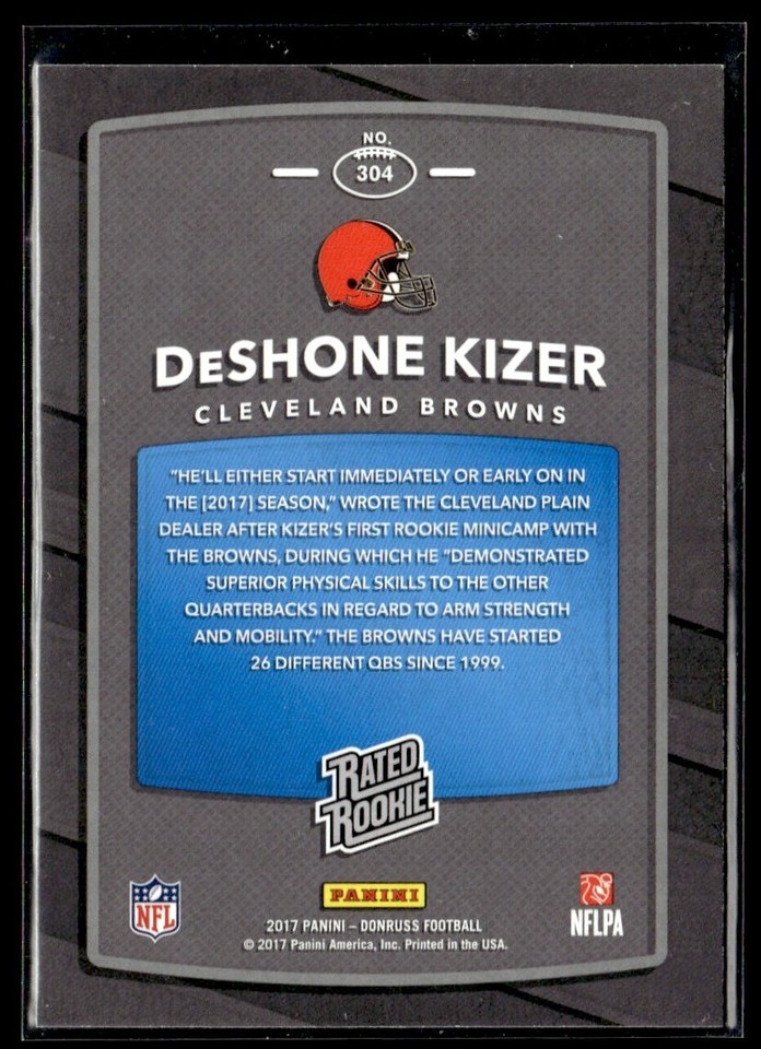 2017 Panini Donruss Rated Rookie Deshone Kizer Rookie Cleveland Browns ...