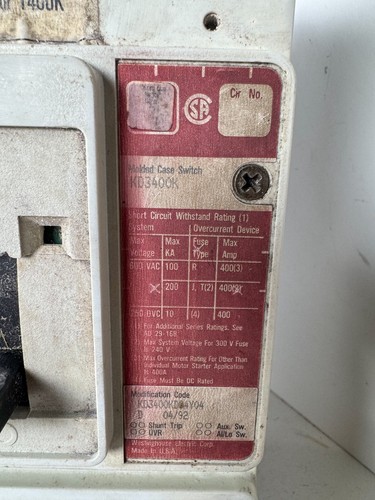 CUTLER-HAMMER KDB3400K SER. C 600VAC 400A Molded Case Switch EL02 - Picture 3 of 13