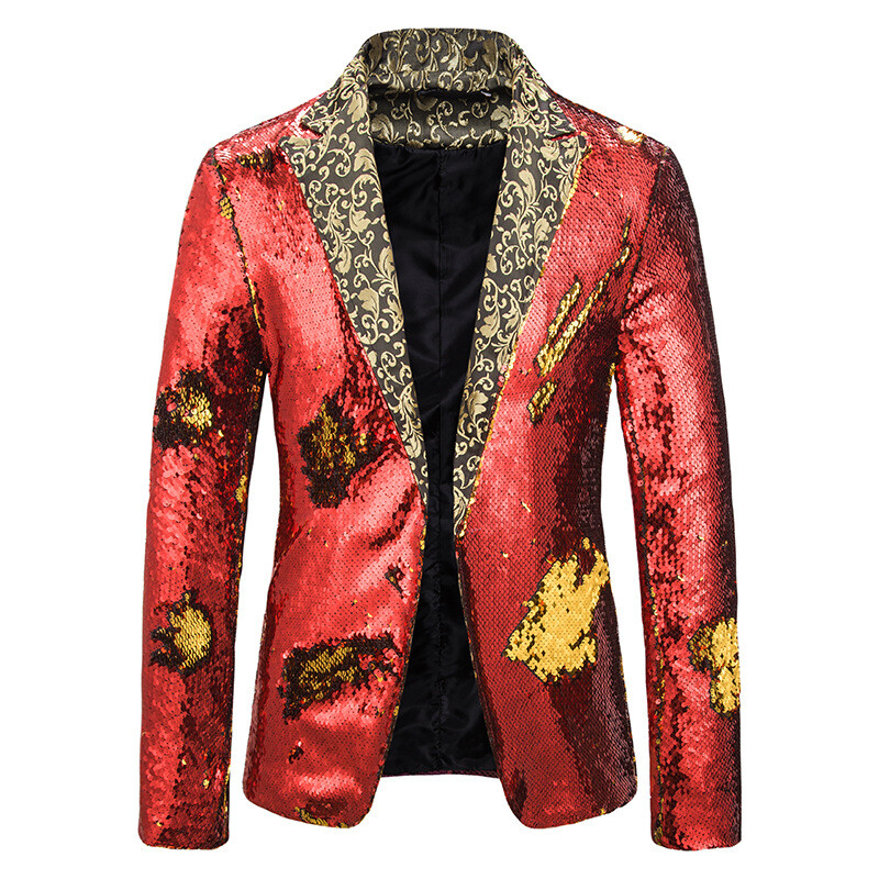 Mens Shiny Sequins Dress Blazer Suit Jacket Glitter Coats One Button Club  Show | eBay
