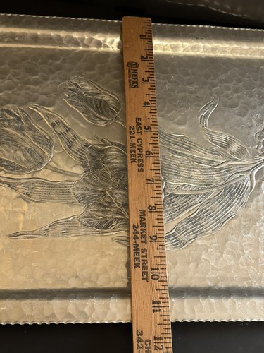 VTG Hand Wrought Hammered Aluminum Handled Floral TRAY Rodney Kent Silver Co 408 - Picture 8 of 24
