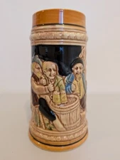 German Style Beer Stein/Mug Men Drinking Around Barrel Stylecraft Made in Japan