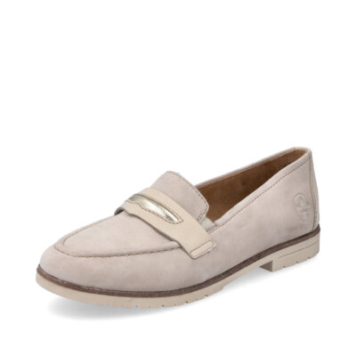 Rieker Women Slipper Half Shoes Ballerina Shoes Moccasin Leather Beige 45301