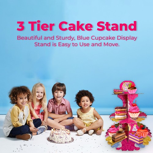 AEX 3 Tier Cake Stand Kids Party Disney Princess Muffin Cupcake Dessert Holder - Picture 18 of 23