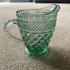 Vintage Anchor Hocking or Wexford Clear Green Diamond Cut Pattern Glass Creamer