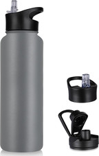 40 Oz Insulated Water Bottle with Straw, Stainless Steel Sports Water Bottles wi