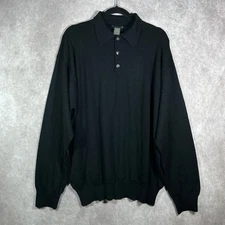Cortina Polo Sweater Mens XL Black Merino Wool Knit Long Sleeve Old Money Casual