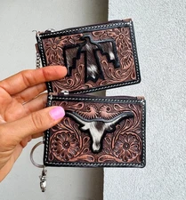 Longhorn Freebird Western Cowhide Leather Keychain Wallet