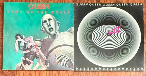 Lot of 2 Queen US Elektra Vinyl Pressings News of the World & Jazz w/Poster