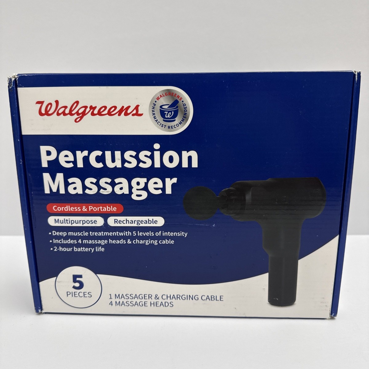 Walgreens 5 Piece Percussion Massager Cordless, Rechargeable, 4 Heads