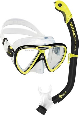 Cressi Ikarus & Orion Swim Mask Combo - Adult - 2026 - Black/Yellow/Clear