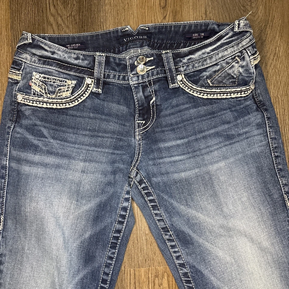 Vigoss The Chelsea Bootcut Denim Jeans Womens 7/8x33 Bling Thick Stitch Studded - Image 3 of 4