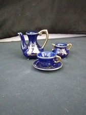 Vintage Miniature Ceramic Tea Set Royal Cobalt Blue and Gold 4 pieces