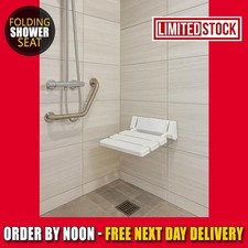 EcoSpa White Folding Shower Seat Wall Mounted Bathroom Chair 130kg Capacity