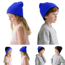 Rosoz Kids Knit Beanie Boys Girls 7-12 Years, K-1pack-black+royalblue