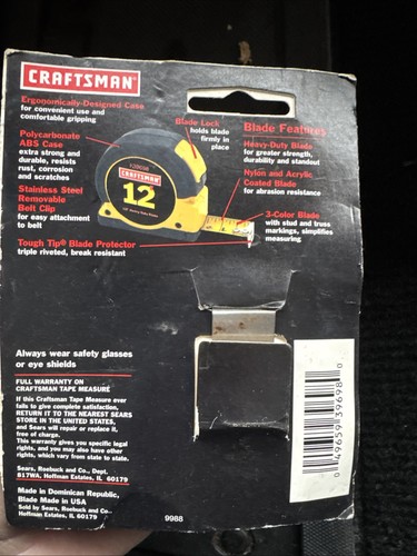 Sears Craftsman USA Nos 12ft Locking Tape Measure 39698 Rare Yellow 12’ Feet - Picture 6 of 7