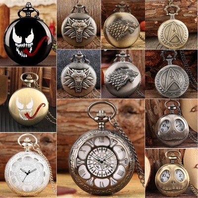 Vintage Stil Anime Motiv Herren Damen Quarz Taschenuhr Halskette Kette Uhr