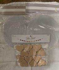 New set of 3 Wedding Decorations/String of Wooden Hearts/50 Round Silver Tullie