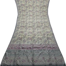 Namaste Vintage Gray Sarees 100% Pure Silk Floral Printed Sari 6YD Craft Fabric
