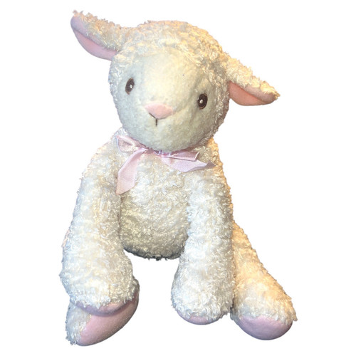 Koala Baby Curly Cream Lamb Plush White Pink Nose Satin Bow Embroidered Sewn