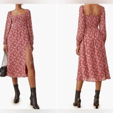 Reformation Cello Flower Girl Floral Print Midi Dress Red & White Size Small