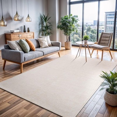 Area Rug 6x9 Indoor Outdoor Jute Basketweave Bone Farmhouse CAMILSON Easy Rugs