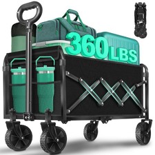 Collapsible Wagon Cart with Wheels Foldable: 360LBS Heavy Duty Folding Utilit...