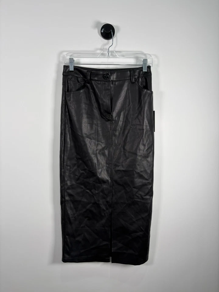 Saia Midi Vince Camuto Feminina Couro Sintético Fenda Frontal Tamanho 2 - Imagem 2 de 4