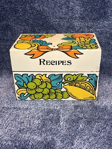 Rare Vintage Stylecraft Florentine Fruit No.823 Metal Recipes Box Made In U.S.A.