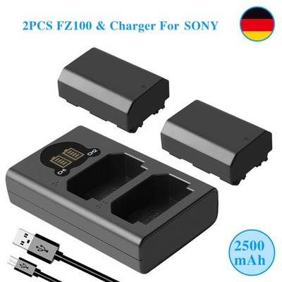 2x 7,2V NP-FZ100 Akku + Ladegerät Für Sony Alpha A7III, A7IV, A7S III/A7S3, A9II