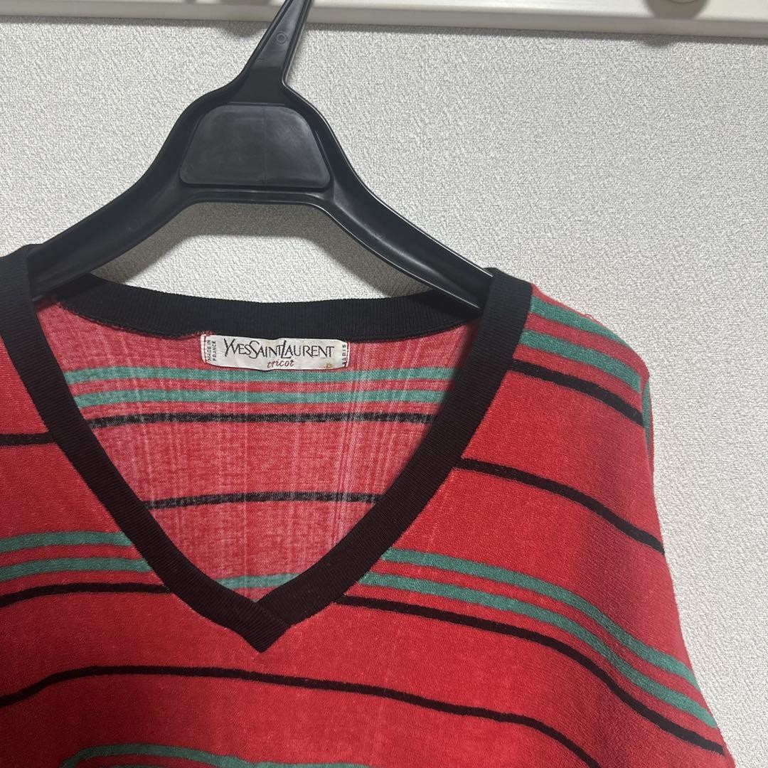 Autentica maglia Yves Saint Laurent manica lunga a righe scollo a V taglia S donna