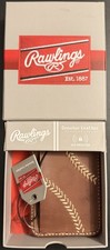 Rawlings Brown Leather Baseball Stitch Front Pocket/Clip Magnetic Wallet - RFID