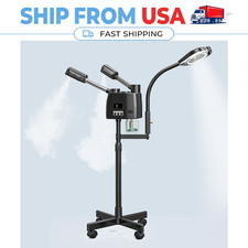 3 in 1 Facial Steamer Stand on Wheels Hot Cold Mist 5X LED Magnifying Lamp Black