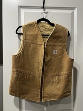 Vintage Carhartt Vest Mens Large Brown 6SV Union Made in USA Sherpa Duck Canvas