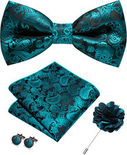 Paisley Pre-tied Bow Tie and Pocket Square Cufflinks Lapel Pin Sets for Men 4PCS