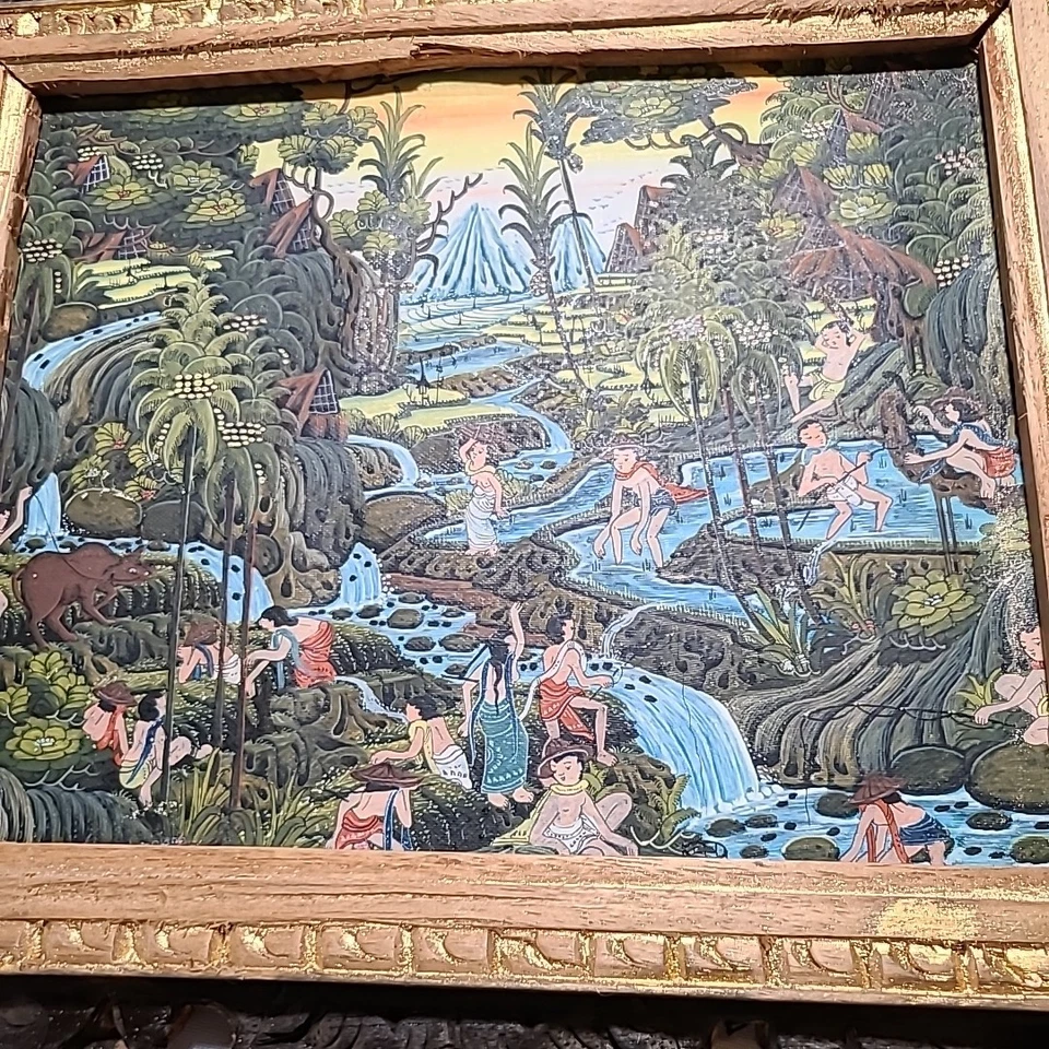 Bali Art Oil On Canvas Ubud? Jungle Rice Fields Painting Framed 13.75x12.” - Image 4 of 4