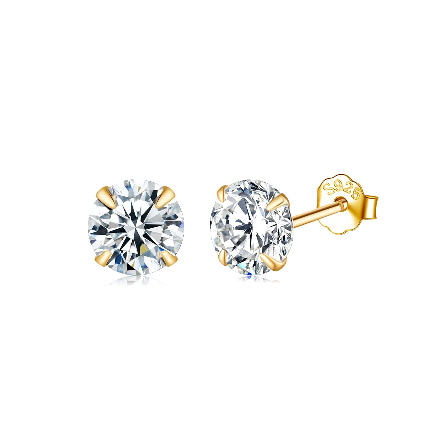 Boucles d'oreilles argent 925 anti-allergie, puces d'oreilles dorées pour peaux sensibles