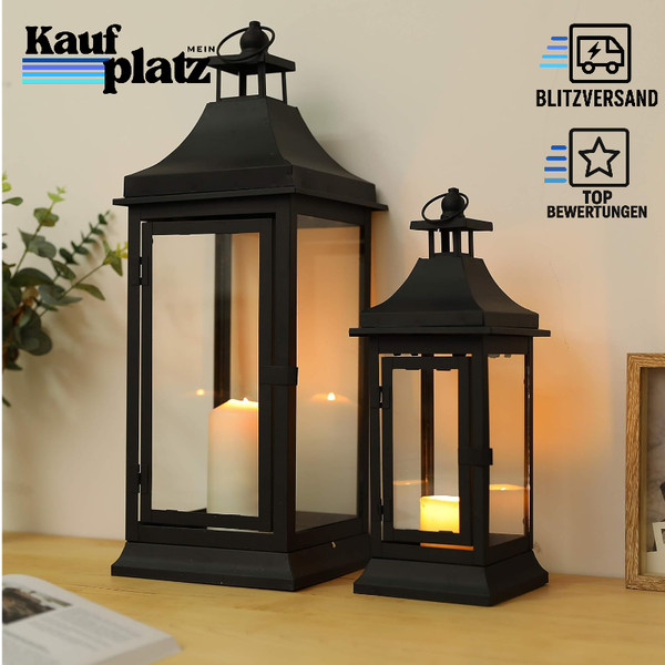 2Er-Set Laternen Metall HäNgend Vintage 33-49,5 Cm Deko Windlicht Garten Balkon-image