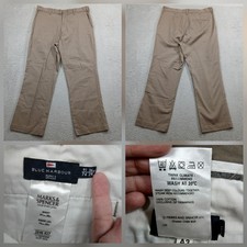 Marks  Spencer Blue Harbour Mens Chino Pants 36x29 Taupe Cotton Flat Front EUC