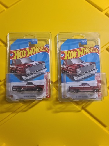 (2) HOT WHEELS 2022 #114 TARGET RED EDITION 83 CHEVY SILVERADO IN PROTECTORS